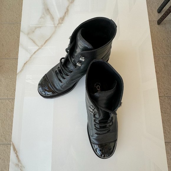 Chanel Combat Ankle Boots Black Size 38 Original Women - Picture 7 of 16